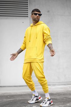 Available In Black, Heathered Grey, White, Navy, Red, Orange, Pink, Blue, And Yellow Hood With Drawstring Long Sleeve Kangaroo Pocket Ribbing On Cuffs And Hem 80% Cotton 20% Polyester Imported | Mens Tyson Hoodie in Yellow size 3XL by Fashion Nova White Fashion Men, White Outfit For Men, Tall Height, Yellow Hoodie, Button Down Shirt Mens, Review Fashion, Yellow Fashion, Shop Mens Clothing, Mens Activewear