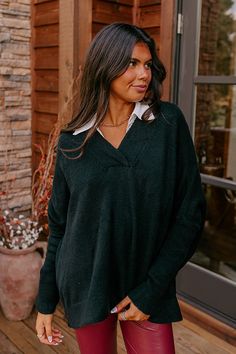 -You will love keeping cozy in this must-have sweater! -Beautiful knit material - A v-neckline -Long, loose sleeves with fitted ribbed forearm cuffs - A relaxed silhouette that falls into a straight hemline Measurements S : Bust 60", Hip 54", Length 21", Sleeve Length 10.5", Waist 56". M : Bust 62", Hip 56", Length 22", Sleeve Length 11", Waist 58". L : Bust 64", Hip 58", Length 23", Sleeve Length 11.5", Waist 60". Black Long Sleeve V-neck Sweater For Layering, Black Long Sleeve V-neck Sweater Trendy, Trendy Black V-neck Sweater For Fall, Black Long Sleeve V-neck Sweater For Work, Black V-neck Sweater For Loungewear, Black Casual V-neck Sweater For Fall, Black V-neck Sweater For Layering, Black V-neck Sweater For Work, Casual Black V-neck Sweater For Fall