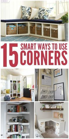 Have a weird corner that you just don't know what to do with? We've got you covered! Here are 15 smart ways to use corner space in your home. Small House Hacks, Crazy House, Corner Space, Home Remodeling Diy, Small Corner, Diy Remodel, Diy Home Improvement, Small Space Living, Organizing Your Home