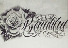 a drawing of a rose with the words beautiful and strange written in cursive writing