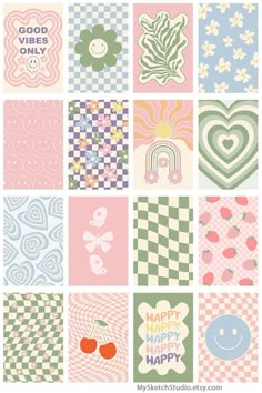 many different greeting cards with hearts and flowers