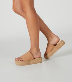 Slide into lasting comfort and style with the Elke slides. Designed with a caramel nubuck upper, a wide rounded open toe front with a contrasting raw wooden platform sole. Pair back with a dress or jeans for a slip-on-and-go essential. -Material: Leather upper, synthetic lining -Colour: Caramel coloured leather nubuck -Features: Platformed sole -Heel height: 4.5cm Thigh High Boots Flat, Embellished Heels, Metallic Shoes, Tony Bianco, Bow Heels, Slingback Shoes, Low Boots, How To Stretch Boots, Mesh Shoes