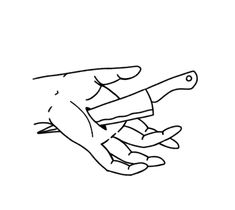 a drawing of a hand holding something in it's left hand with the other hand pointing