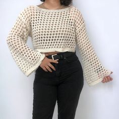 The mesh crop top is carefully produced for you. It has 3 different color options. It has standard body size. It has a wide mold. Sizes S and M can use it easily Model Size (1.60-62kg) M With its long sleeves and loose fit, this Crop is perfect for layering or wearing on its own. It's ideal for a wide range of occasions, from running errands to dressing up for a night out with friends. And with its sheer fabric and elegant design, it's sure to turn heads wherever you go. It can be easily folded and carried, making it a great choice for your travels One size fits all. Crochet summer top is a meaningful gift for their loved ones.  Shipment Process Time: 5-7 business days 📌CARE INSTRUCTIONS:  * Hand wash or gentle machine wash; * The water temperature hould not exced 30 degrees; * Do not ble Open Knit Mesh Tops With Long Sleeves, Casual Cropped Mesh Top, Casual Crew Neck Open Knit Crop Top, Summer Cropped Sweater With Open Knit And Crew Neck, Summer Open Knit Cropped Sweater With Crew Neck, Summer Crew Neck Cropped Sweater With Open Knit, Trendy Open Knit Cropped Sweater For Summer, Summer Cropped Sweater With Crew Neck And Open Knit, Trendy Long Sleeve Open Knit Crop Top