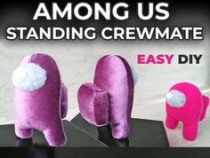 an advertisement with two stuffed elephants and the words, among us standing crewmate easy diy