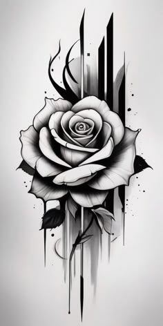 a black and white drawing of a rose