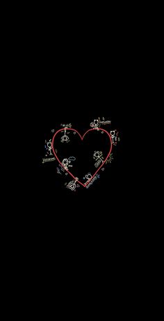 a drawing of a heart surrounded by small people and arrows on a black background with space for text