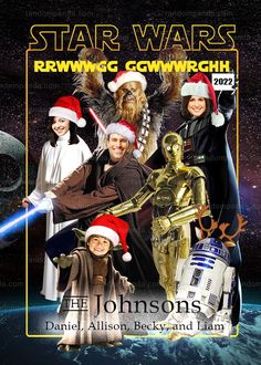 a star wars christmas card with characters from the movie, including darth vader and chew