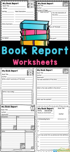 the book report worksheet with books stacked on top