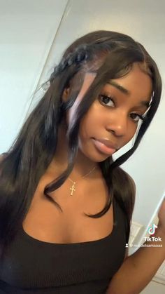 Stright Hair Style For Girl, Black People Straight Hair Hairstyles, Straight Black Hair Girl Hairstyles, Straight Hairstyles On Black Women, Hairstyles On Straight Hair Black Women, Cute Hairstyles Curled, Silk Back Hairstyle, Black Girls Hairstyles Straight Hair, Hairstyles Straightened Hair