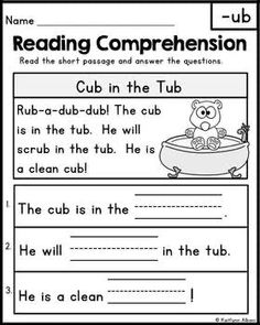 reading worksheet for the tub with pictures and words to help students learn how to read