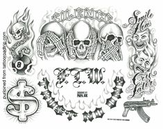 Chicano Tattoo Designs, Gangster Drawings, Tato Flash, Street Tattoo, Omerta Tattoo