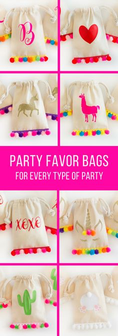 Pom pom goodie bags, party favor bags for every party! #goodiebags #partyfavors #favorbags Creative Art Ideas For Kids, Pom Pom Party, Unicorn Party Bags, Mini Pom, Art Ideas For Kids, Mermaid Parties