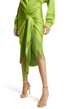 Michael Kors Collection Fringe Charmeuse Sarong Wrap Skirt | Nordstrom Sarong Skirt Outfit, Tulip Silhouette, Sarong Wrap Skirt, Lace Maxi Skirt, Sarong Wrap, Sarong Skirt, Maxi Lace Skirt, Fringe Skirt, Sewing Skirts