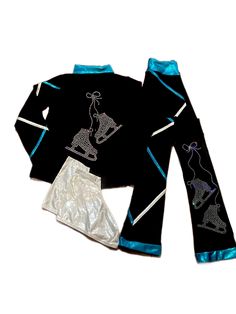 a black shirt with blue trims and silver foil on the bottom is shown in front of a white background