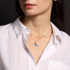 Moon shaped necklace for women - Blue gemstones collection Gifts for Her - Lapis Lazuli, Blue Opal, Blue Chalcedony, Howlite, Dendrite Opal Available stones: (select from drop down menu) 1) Lapis Lazuli 2) Blue Opal 3) Blue Chalcedony 4) Howlite 5) Dendrite Opal Pendant: 17Hx9Wx4Dmm (due to the nature of the genuine raw gemstones, all stones are different so the size is approximate and the one you receive might be slightly smaller or bigger) Chain: 16-18 inches adjustable chain. (can be clasped Blue Moon Charm Pendant Necklace, Blue Celestial Necklace With Moon Charm, Dainty Blue Jewelry With Moon Charm, Dainty Blue Moon Charm Jewelry, Celestial Blue Jewelry With Moon Charm, Blue Moon Phase Round Pendant Necklace, Blue Moon Phase Necklace For Gift, Dainty Blue Round Pendant Necklace, Blue Dainty Round Pendant Necklace