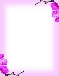 an orchid frame with pink flowers in the center and black stems on each side, against a light purple background