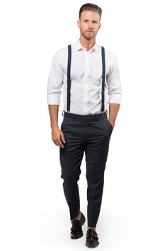 Look your best at the wedding, prom, Quinceañera, homecoming, Great Gatsby theme party, in family photos or even on the red carpet! These navy suspenders make a great groom, groomsmen and ring bearer's outfit. Made out of a stretchy elastic and are highly adjustable with a length adjuster. Total length will stretch an extra 5" to 10" depending on the size. Silver clips are made with plastic inserts that protect the fabric of your pants and keep suspenders in place. Y-shape back. Beige Bow Tie, Burgundy Bow Tie, Grey Bow Tie, Yellow Bow Tie, Suspenders For Boys, Polka Dot Bow Tie, Black Suspenders, Bearer Outfit