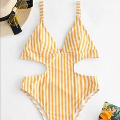 Reposhing This Item. So Cute But Decided I Have Too Many Yellow Suits Already! Never Worn. Questions? Leave A Comment Below! Zaful Swimwear, Monokini Swimsuit, Womens Halter Tops, Monokini Swimsuits, Bra Style, White Swimsuit, Collar Pattern, Swimsuit Fashion, One Piece For Women