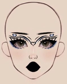 Makeup Ideas Drawing Halloween, Face Chart Makeup Ideas Creative, Makeup Charts Face, Makeup Template Face, Goth Makeup Ideas Drawing, Eyeliner Drawings, Over The Top Makeup, Graphic Makeup Looks