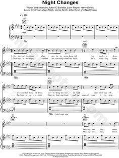 sheet music with the words night changes