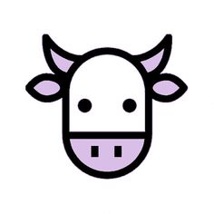 a cow's head is shown in black and purple on a white background with dots