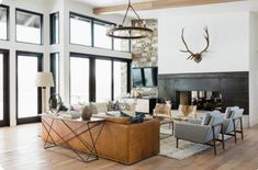 a living room filled with lots of furniture and a fire place in front of a fireplace