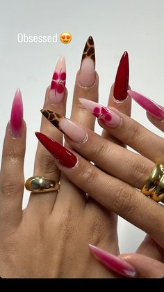 Full Set Inspo Nails, Same Color French Tip Nails, Preppy Christmas Nails Almond, Photos To Show Off Nails, Thailand Inspired Nails, Simple Long Almond Nails, Miami Nails Ideas Summer, Pink Red Nail Art, Unique Red Nails