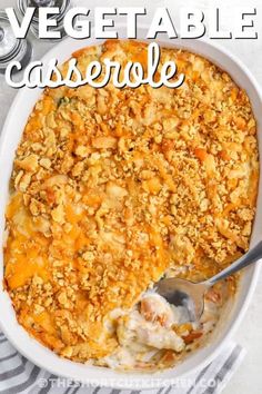 a casserole dish is shown with the words vegetable casserole above it