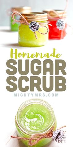 homemade sugar scrub recipe in jars with pine cones