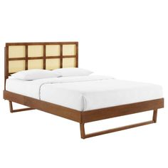 Modway Sidney Cane Rattan and Wood Queen Platform Bed in Walnut with Angular Legs King Platform Bed Frame, Queen Platform Bed Frame, Full Size Headboard, Rattan Wood, Rattan Headboard, Queen Size Headboard, Full Headboard, Full Platform Bed, King Platform Bed