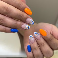 the perfect set to send off my girl to her first year of college at UF! 🧡💙 #gogators College Acceptance, First Year Of College, Country Nails, Finger Nails, Summer Painting, Euro Summer, Simple Nails, First Year, Stylish Nails