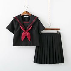 Japanese Uniform, Zipper Shirt, Bow Shorts, Sailor Suit, Wear Red, Girls Black, Dress Socks, Wearing Red, Red Bow