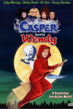 casper meets wendy dvd cover with an image of a woman in a red costume flying on a broom