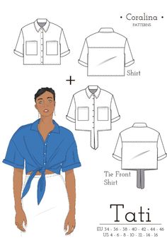 Are you looking for a crop shirt? What about a tie-front shirt? Why not make both of them with one pattern? Super fresh, great for warm days. You can make this shirt today! #shirtpattern #sewing #capsulewardrobe Spring Capsule