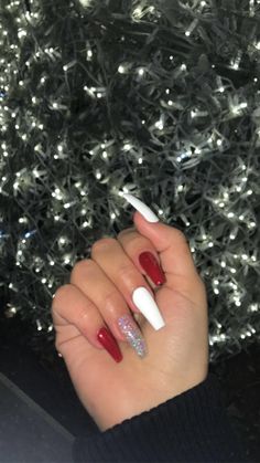 Music Nail Art, Red And White Nails, White And Silver Nails, Red Acrylic Nails, Winter Nails Acrylic, Ombre Acrylic Nails, Blush Nails