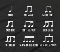 a t - shirt with musical notes on it and the words in different font styles