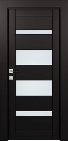 a black door with white stripes on it