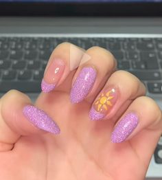 ☀️ Cinderella Nails Designs Simple, Nail Ideas Disney Simple, Purple Nail Designs For Summer, Tangled Inspired Nails Simple, Repunzal Nail Ideas, Rapunzel Nails Ideas, Disney Rapunzel Nails, Rapunzel Acrylic Nails