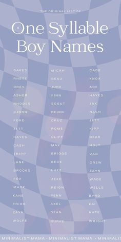 the poster for one syllable boy names