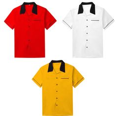 Mens Casual Shirt Cotton Short Sleeve Bowling Shirt Rockabilly Clothing Hip Hop Chest measurement: Size L:123cm/47.5" Size XL:131cm/50.5" Size 2XL:139cm/54.7" Length of the shirt:76cm/29" ATTENTION:                                               It is US size.                                                There will be 2~3cm/inch deviation due to hand measure. the colors maynot 100% correspond to the the item due to different monitors and lights Bowling Shirt Pattern, Bowling Button Up Shirt, Bowling League Shirts, Custom Bowling Shirts, Men’s Bowling Shirt, Nerd Chic, Corporate Chic, Rockabilly Outfits, Bowling Shirts