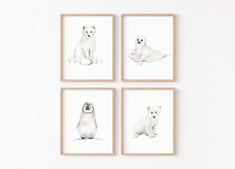 Arctic Nursery Prints, Baby Scandinavian Nursery Decor, Scandi Animal Nursery Art, Set of 4 Baby Animal Sketches, Gender Neutral Baby Art Gender Neutral Baby Nursery, Nursery Art Set, Animal Nursery Art, Scandinavian Nursery, Paper Layout, Baby Nursery Neutral, Paper Color