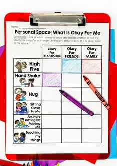 a clipboard with writing on it that says personal space what is okay for me