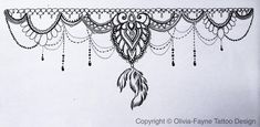 a drawing of a tassel with beads and feathers hanging from it's side