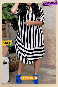 Black Fashion Casual Short Sleeves Turndown Collar Straight Mini Striped Print Dresses Casual Black Half-sleeve Dress, Casual Black Half Sleeve Dress, Casual Black Midi Dress With Half Sleeves, Striped Print Dresses, Turndown Collar, Print Dresses, Stripe Print, Women's Fashion Dresses, Fashion Casual