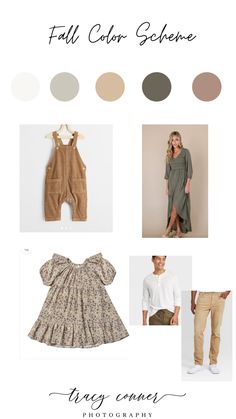 the fall color scheme for baby clothes is shown in several different colors and sizes, including brown