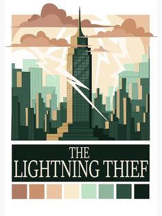 the lightning thief movie poster with an image of a city in the sky and clouds