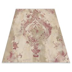 an area rug with pink and white designs on it's sides, in front of a white background