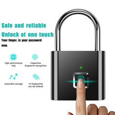 the finger is pressing on an electronic padlock