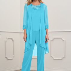 Azazie Frances Jumpsuit In Color "Pool". Size Is A10 (This Fits More Like An 8 Than A 10) New And Never Worn. Tags Are Attached. Fabric Has Stretch And Easy To Hem. Purchased For My Mother And It Didn't Work Out For Her Event. Blue Summer Party Suit, Sleeveless Blue Pantsuit For Summer, Blue Summer Pantsuit For Party, Elegant Fitted Blue Pant Set, Blue Pantsuit For Summer Party, Grey Bridesmaids, Faux Fur Wrap, Bridesmaid Colors, Grey Bridesmaid Dresses